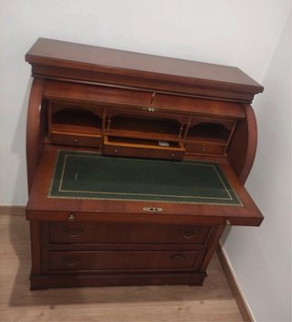 Bureau Escritorio antiguo de madera con tapa piel