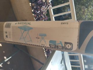 Mesa plegable terraza cristal y metal.