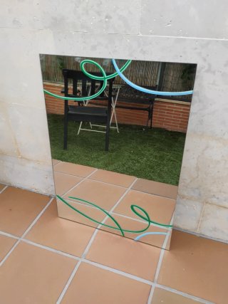Espejo baño con adornos en verde y azul
