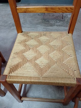 Juego 4 sillas madera y yute