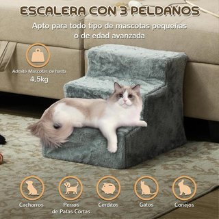 Escalera Perros 3 Peldaños Funda Lavable Gris
