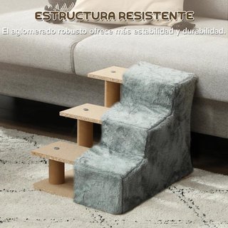 Escalera Perros 3 Peldaños Funda Lavable Gris