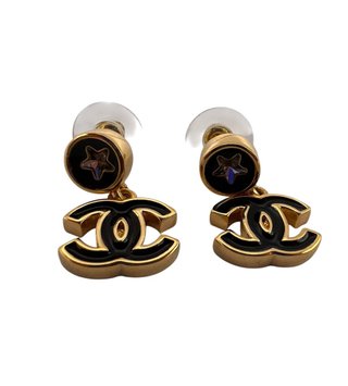 Pendientes Chanel Doble C Negro y Dorado