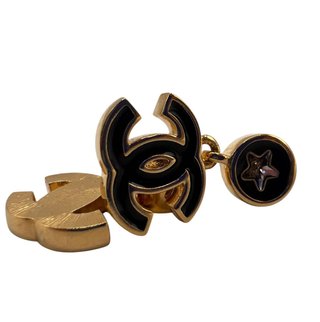 Pendientes Chanel Doble C Negro y Dorado