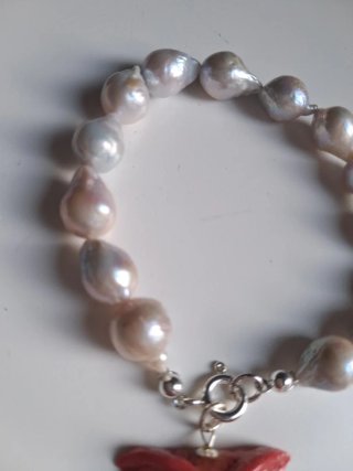 Bracciale Argento 925 Perle Naturali Ciondolo Gufo