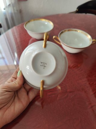 3 Tazas Consomé Bidasoa Limoges Vintage Doradas