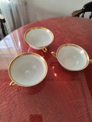 3 Tazas Consomé Bidasoa Limoges Vintage Doradas