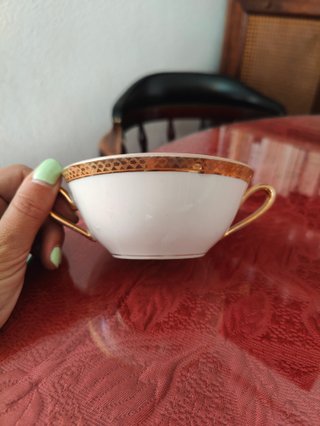 3 Tazas Consomé Bidasoa Limoges Vintage Doradas