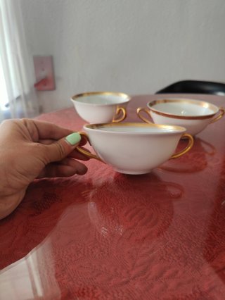 3 Tazas Consomé Bidasoa Limoges Vintage Doradas