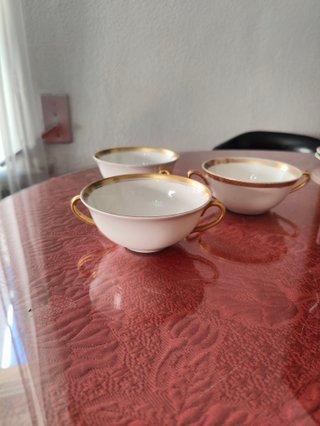 3 Tazas Consomé Bidasoa Limoges Vintage Doradas