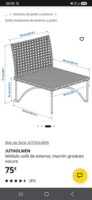 3 Módulos Sofá Exterior Jutholmen IKEA