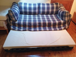 REGALO! Sofá Cama Tela Tartán Azul