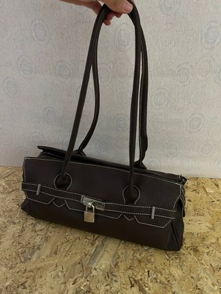 Borsa vintage marrone in vera pelle  con lucchetto