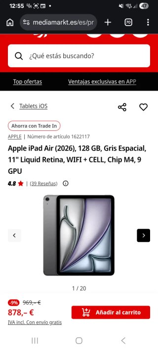 iPad Air 11 (M4) Wi-Fi 128GB Gris Espacial