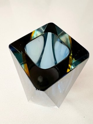 Jarrón Murano Facetado Azul 20cm Años 60
