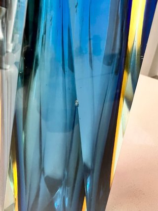 Jarrón Murano Facetado Azul 20cm Años 60