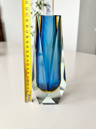 Jarrón Murano Facetado Azul 20cm Años 60