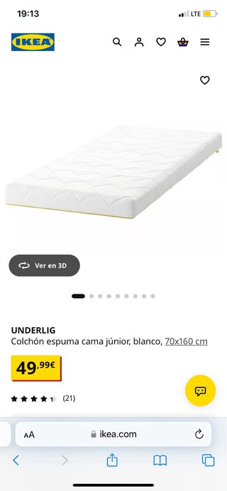 Colchón espuma cama júnior IKEA