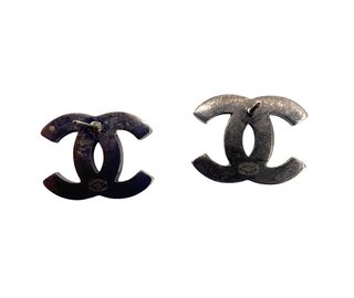 Pendientes Chanel Doble C Azul y Plateado