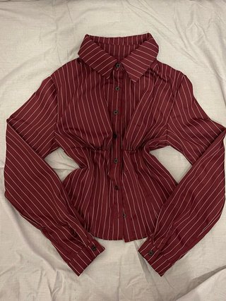 Camicia Bordeaux a Righe per Ufficio Y2K Aderente
