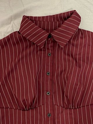 Camicia Bordeaux a Righe per Ufficio Y2K Aderente