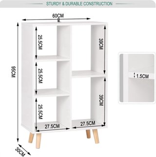 Estantería blanca con patas de madera