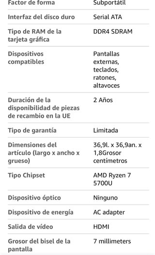 Portátil AOC 16.1 Ryzen 7 5700U 16GB RAM 512GB SSD