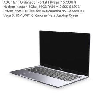 Portátil AOC 16.1 Ryzen 7 5700U 16GB RAM 512GB SSD