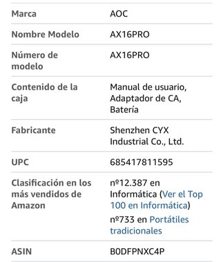 Portátil AOC 16.1 Ryzen 7 5700U 16GB RAM 512GB SSD