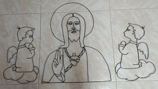 Adorno pared alambre Sagrado Corazón y ángeles