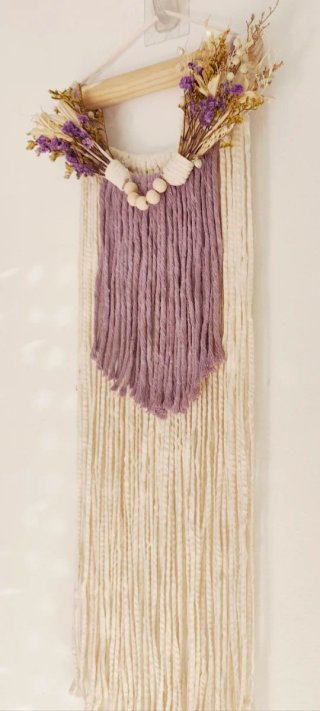 Tapiz Macramé 20x60cms Beige y Morado