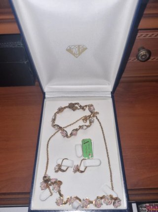 Conjunto Joyería Plata Bañada Oro Rosas