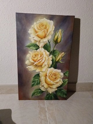 Cuadro al óleo de rosas amarillas