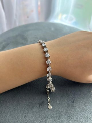 Pulsera Plata 925 Corazones Tennis Brillante