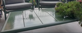 Tavolo da centro in ceramica/metallo verde per esterni
