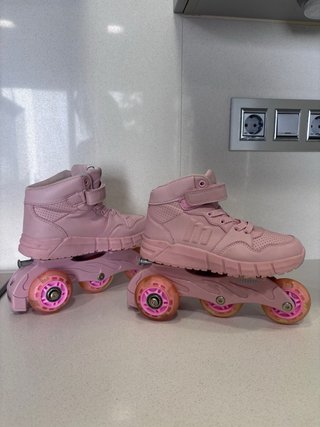 Patines en línea rosas con luces + bolsa transport