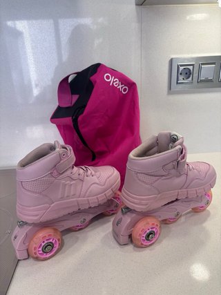 Patines en línea rosas con luces + bolsa transport
