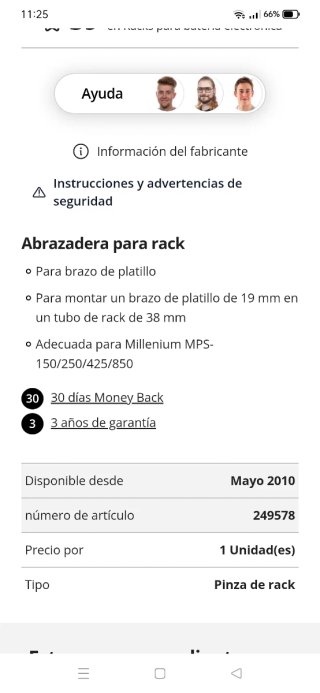Soporte abrazadera rack plato batería eléctrica