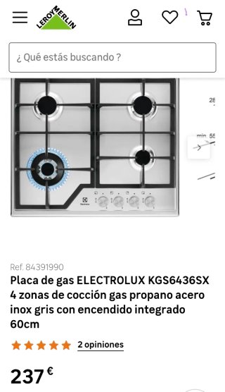 Placa cocina GAS ELECTROLUX Nueva sin estrenar.