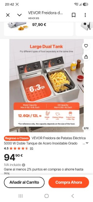 Freidora VEVOR Doble Tanque