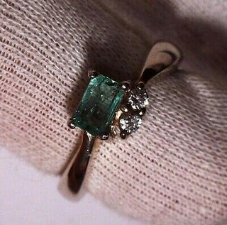 Anillo Plata Esmeralda Natural y Circonitas