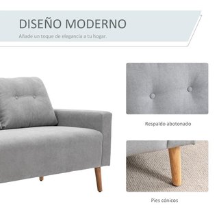 Sofá 2 Plazas con Cojines y Patas de Madera Gris