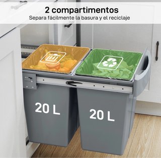 Cubo basura doble bajo fregadero gris