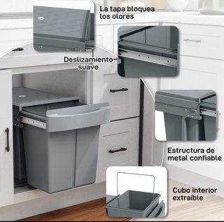 Cubo basura doble bajo fregadero gris