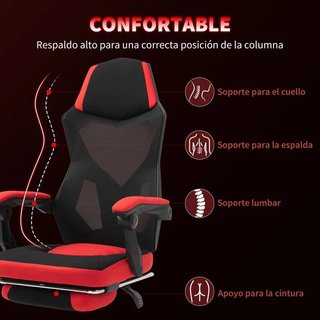 Silla Oficina Reclinable 135° con Reposapiés Roja