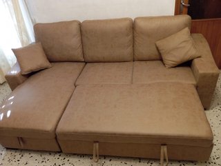 Divano Chaiselongue 3 Posti Beige/Marrone