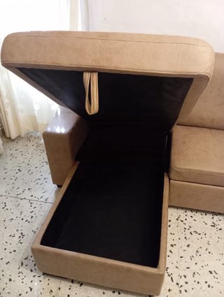 Divano Chaiselongue 3 Posti Beige/Marrone