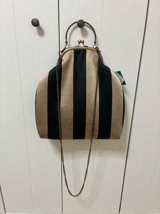 Bolso Vintage Rayas Negro y Dorado