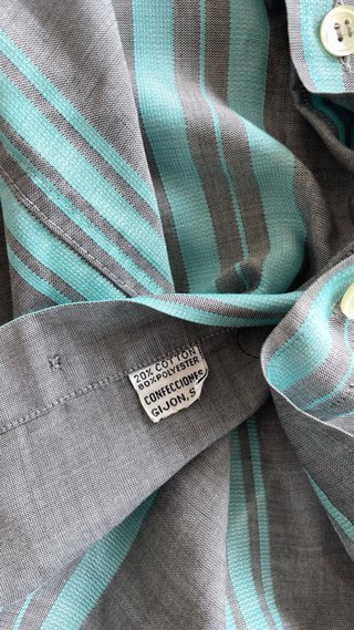 Camisa Vintage Rayas Grises y Turquesa