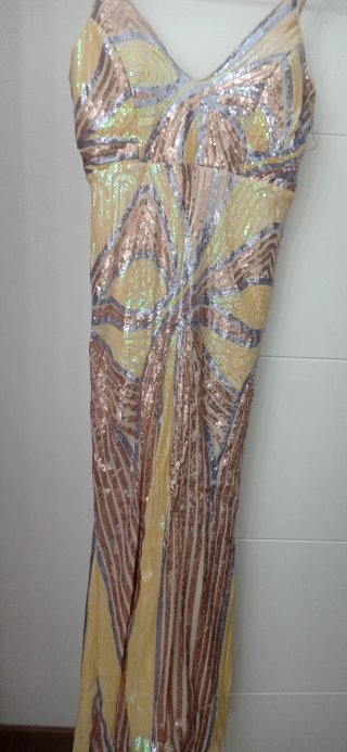 Vestido de fiesta lentejuelas oro y plata